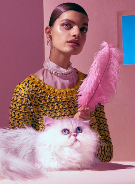 'Aristo Cats' - a stylish cat lady fashion spread by set stylist Tina REISINGER c/o PERFECTPROPS staged in light pink. Photos: Elizaveta Porodina