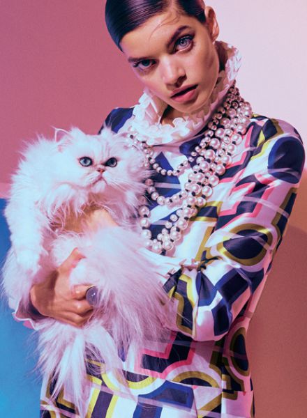 'Aristo Cats' - a stylish cat lady fashion spread by set stylist Tina REISINGER c/o PERFECTPROPS staged in light pink. Photos: Elizaveta Porodina