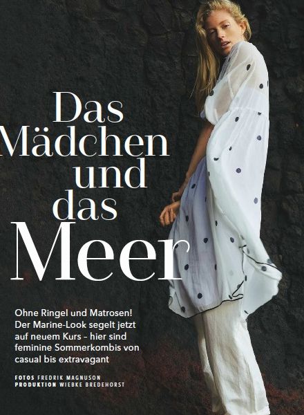 'Das Mädchen und das Meer' - QUINTA c/o LOUISA MODELS in Marine-Mode im BRIGITTE Magazin, die Fotos von Fredrik Magnuson