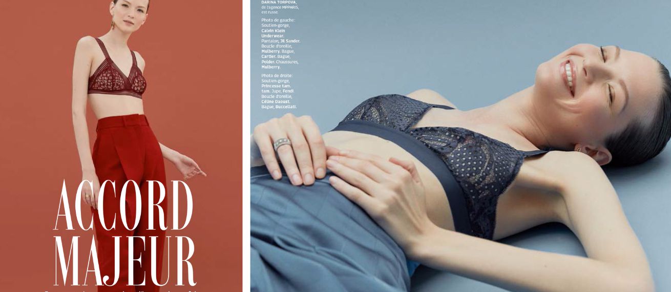 'Accord Majeur' - model Darina Toropova in the lingerie spread of GRAZIA Paris, photographed by Laura PALM c/o MARLENE OHLSSON, styling: Mégal Grouchka