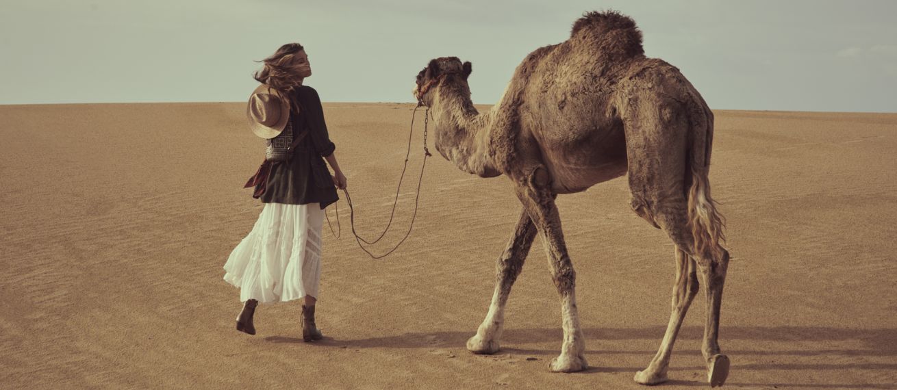 Enchanting supermodel Luna Bijl in safari-chic for the FREE PEOPLE Spring 2020 campaign - photographed in Morocco by ANDREAS ORTNER