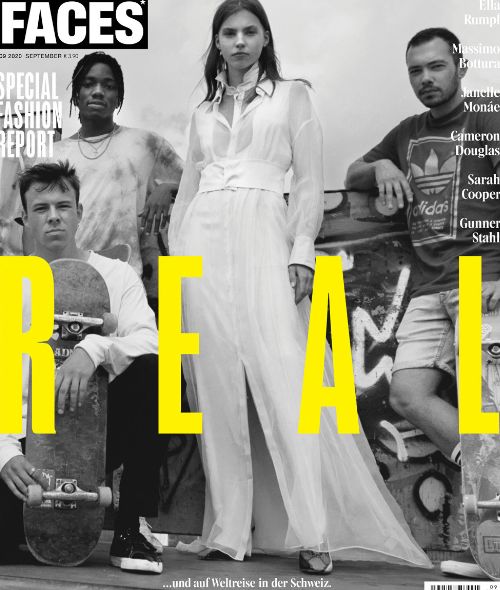 Model Marielu in the ‘On the streets’ editorial for the REAL issue of FACES magazine September 2020 – photographed by Johannes GRAF c/o HILLE PHOTOGRAPHERS on and around the skate ramp, styling by Andrea Tzelepides
