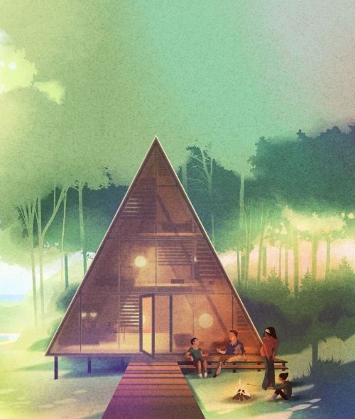 ‘Great Outdoors’ – AIRBNB’s wish list of untraditional lodging options in nature, illustrated by Mads BERG c/o AGENT MOLLY & CO