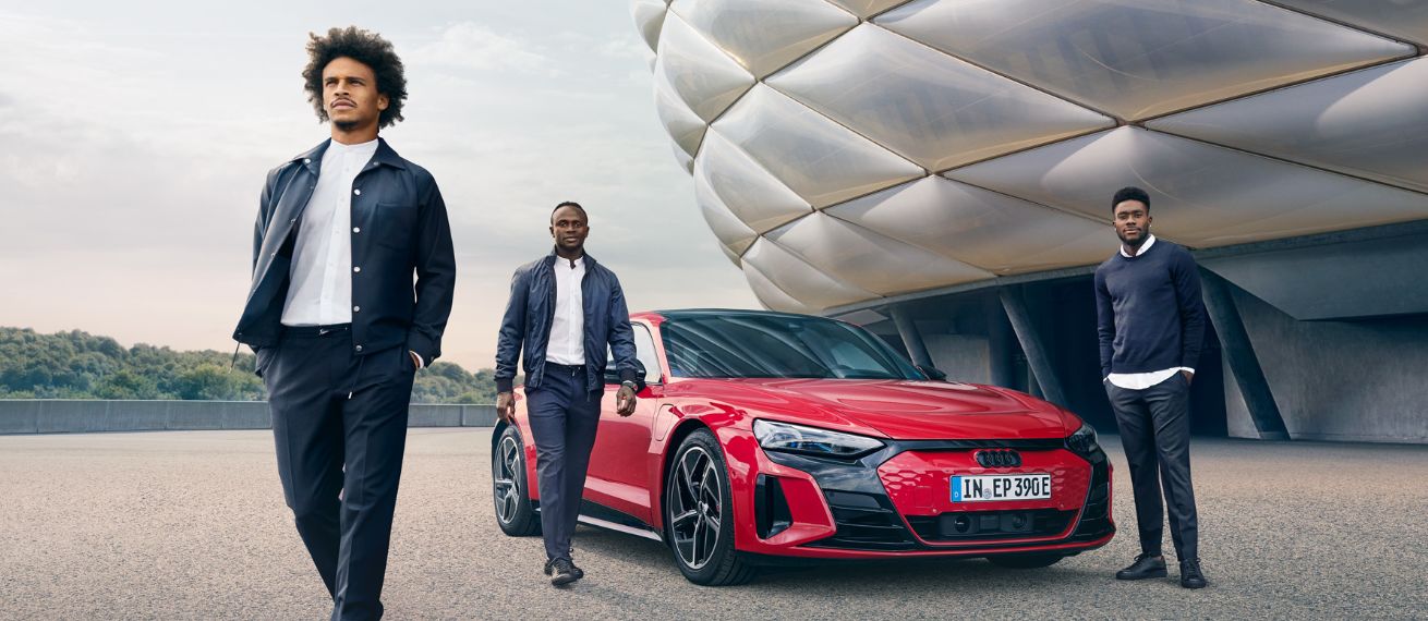 AUDI x FC BAYERN MÜNCHEN, represented personally by Sadio Mané, Leroy Sané, Matthijs de Ligt, Alphonso Davies and Ryan Gravenberg – photographed by MARC AND DAVID