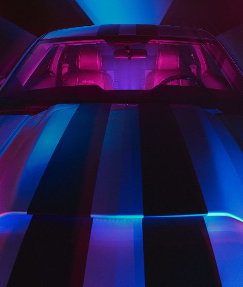 ANKE LUCKMANN stages a MUSTANG WITH BLACK STRIPES using Gybow Light Technik in a lively world of colors