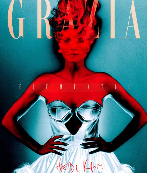 Kristian Schuller photographs Heidi Klum for the GRAZIA ‘Elemental’ print issue - makeup by Gabrielle THEURER, set design by Kathleen ALISCH, both artists c/o BASICS.BERLIN