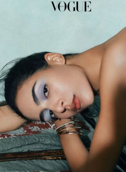 British-Moroccan top model Nora Attal on the cover of VOGUE Korea – with hair by Olivier LEBRUN c/o LES ARTISTS by Josef Stockinger