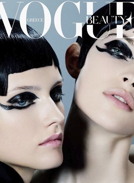Dark Glam Beauty Season : Sabine Villiard photographs Tess van Kommer and Caro Casay for the VOGUE Greece Beauty cover series - Styling Elena PSALTI c/o SHOTVIEW ARTISTS MANAGEMENT