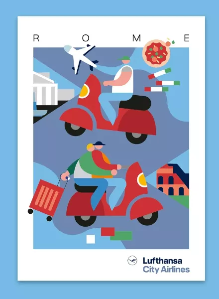 With LUFTHANSA CITY AIRLINES to Berlin, Paris, and Rome – illustrated by DANIEL RAMIREZ PEREZ c/o 2AGENTEN