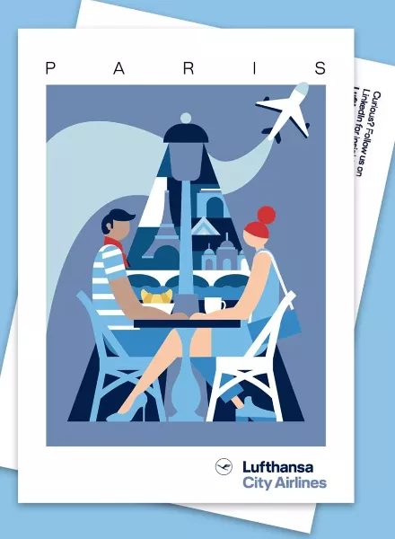 With LUFTHANSA CITY AIRLINES to Berlin, Paris, and Rome – illustrated by DANIEL RAMIREZ PEREZ c/o 2AGENTEN