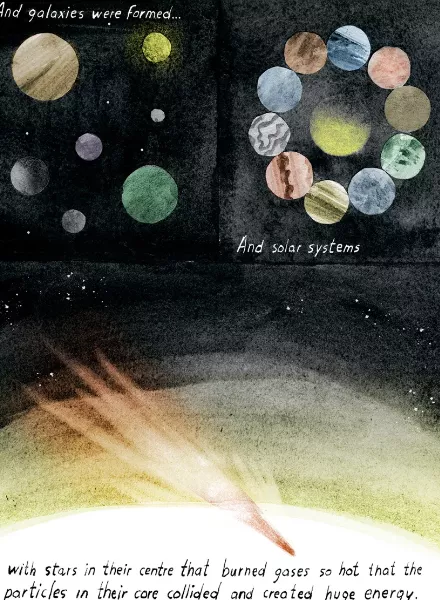 A poetically illustrated origin story of the universe and Earth – illustrated by Cristóbal Schmal (Hatje Cantz)