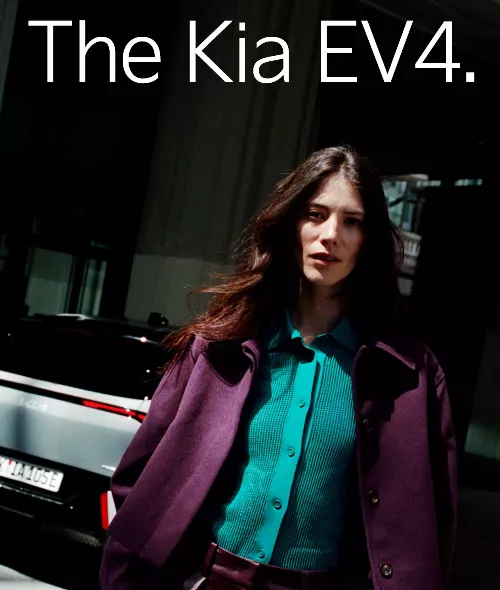 The KIA EV4 in a modern campaign, photographed by Matthew Jones c/o EMEIS DEUBEL