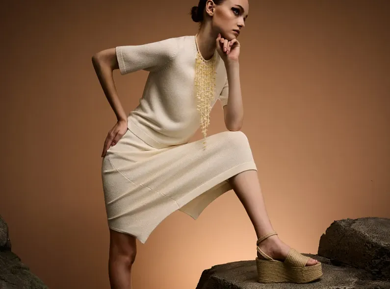 Model Valeria Chenskaya in the LuRen Cashmere SS26 campaign in cooperation with ELLE magazine - photographed by Dirk Bader