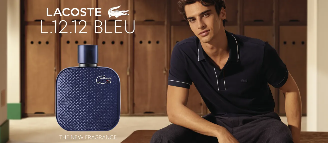 The dashing Italian Francesco Cicerchia is the face of the campaign for the men's fragrance Lacoste L.12.12 Bleu Eau de Parfum - photographed by Nicolas Valois