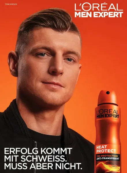 Toni Kroos is the face of the L'Oréal Paris Heat Protect 45°C anti-perspirant campaign, with post-production by ONE HUNDRED BERLIN