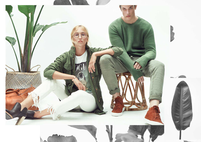 21AGENCY : TEXTILMITTEILUNGEN, Advertorial mit der Kollektion von Nachwuchs-Designerin Claire Nungesser, PANTONE Farbe des Jahres 2017 Greenery 15-0343 und freie Beauty-Strecke 'Flash Black'