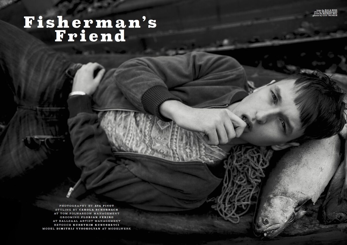 'Fisherman's Friend' - model Dimitrij Vysokolyan in CLIENT Magazine #17, photographed by AVA PIVOT at Cafe am Neuen See