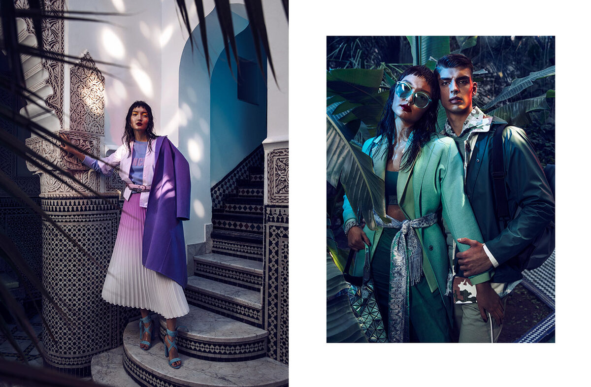Flirrende Marrakech Vibes mit Emelie Fredengren und Daan van der Deen im GALERIES LAFAYETTE Magazin - Hair & Make-up Isabel PETERS c/o BIGOUDI