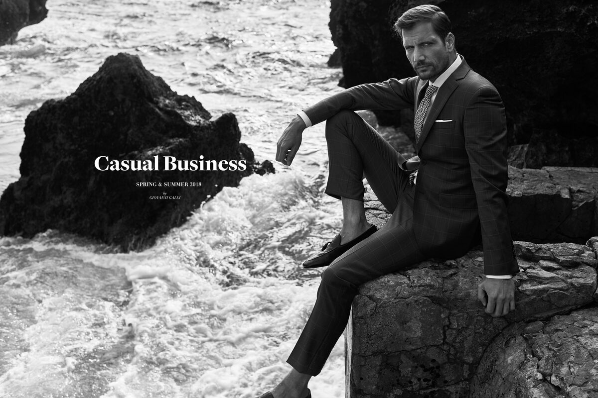 'Casual Business' - the GIOVANNI GALLI S/S 2018 campaign with confident male model Boris BEYNET c/o LOUISA MODELS; we have three motifs for you on GoSee