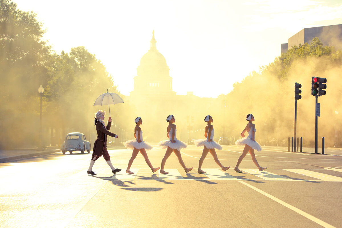 As time goes by... "Abbey Road" honoring Septime Webre's 10th anniversary as the ballet's Artistic Director - the 'Wonderland' book cover motif for the Washington Ballet was photographed by <b>Cade MARTIN c/o ANDREA HEBERGER</b>