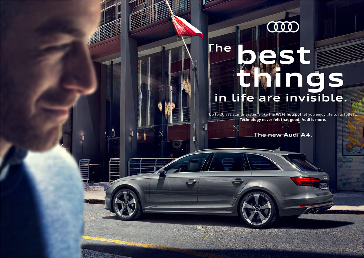 ‘The best things in life are invisible’ – Jürgen BERDEROW c/o KLAUS STIEGEMEYER stages the AUDI A4 for the agency PHILIPP & KEUNTJE, art buying: Karen Schwarzer and ADs: Ines Gerlach & Sue Boese