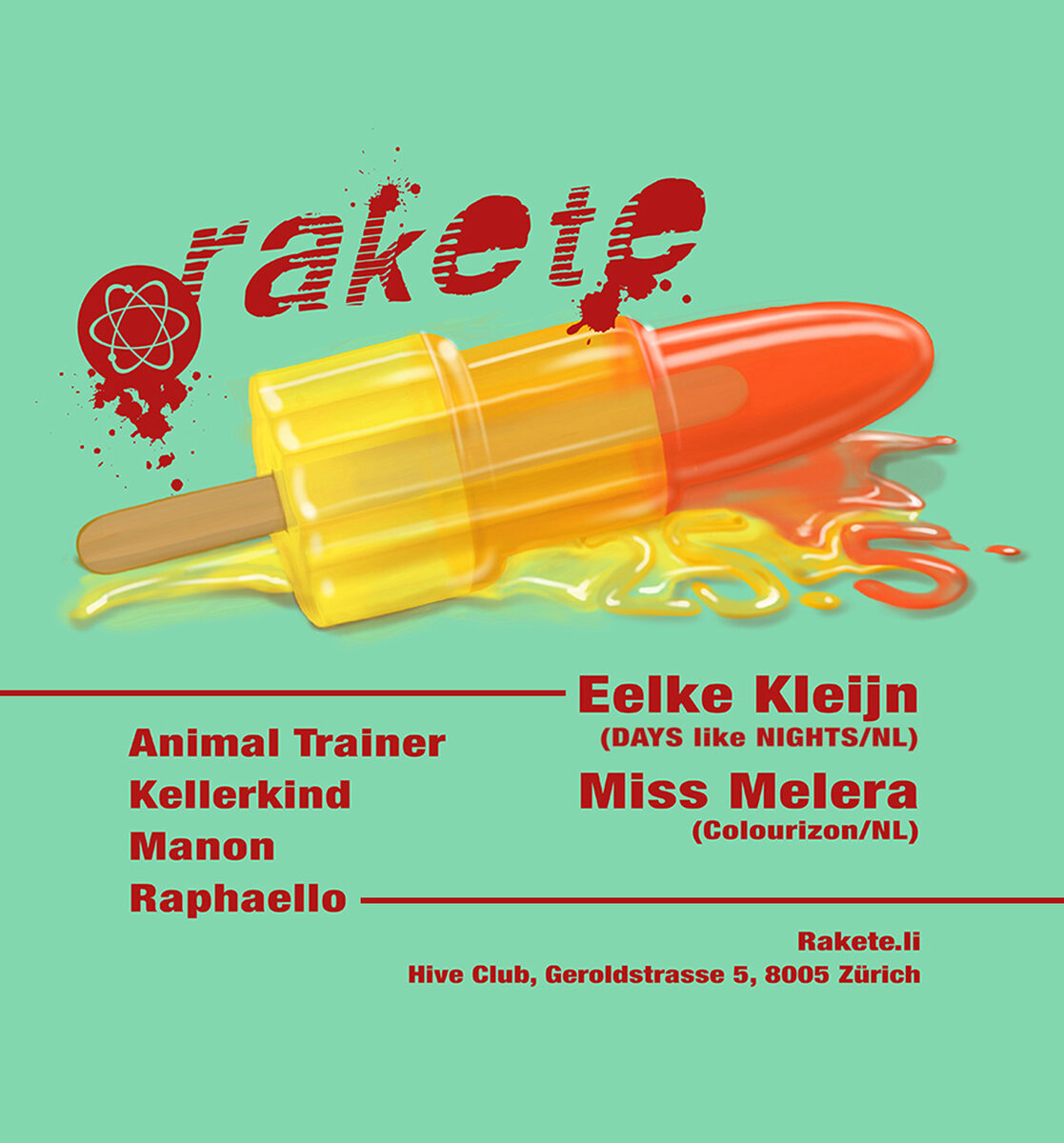 Drei schöne Line-Up Designs für RAKETE Zürich von Illustratorin Lynn VALANCE c/o VISUALEYES ARTISTS für Euch auf GoSee