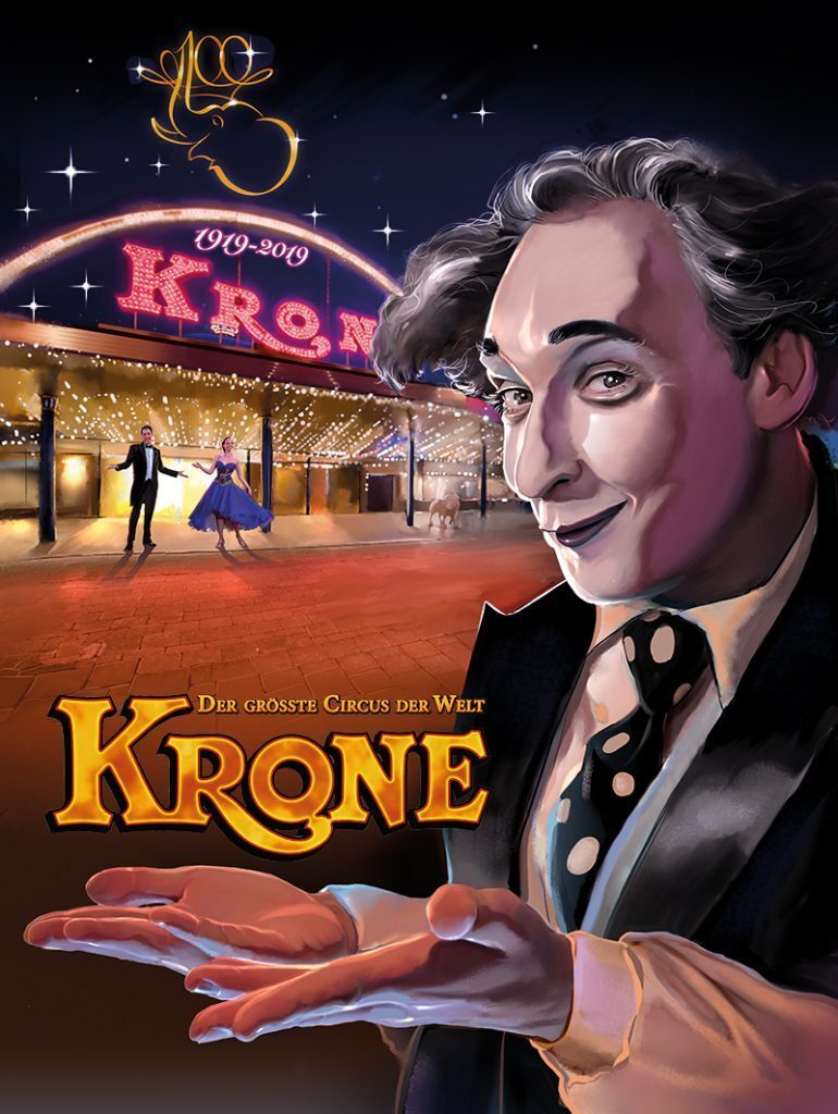World-famous Ukrainian clown Housch ma Housch, aka Semen Schuster, congratulates Circus KRONE on its 100 Year Anniversary – we have the poster motif by <b>Christian ECKERT c/o ART ACT</b> for you on GoSee