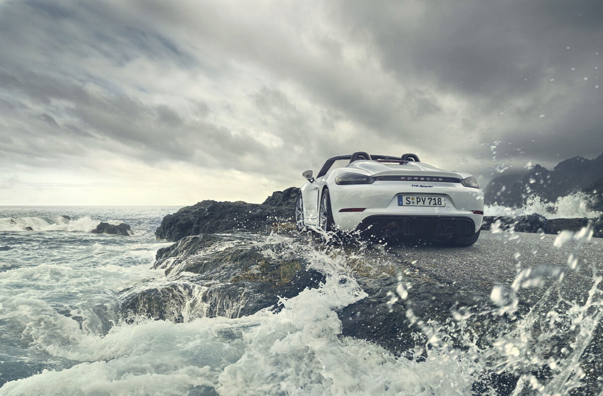 'A firebrand. A go-getter. Aiming for the skies.' – Torsten Klinkow stages the new Porsche 718 Spyder for Kemper Kommunikation in the Alps and on the Canary Islands