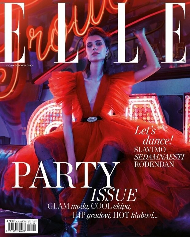 Party! - Model <b>Sara SEMIC c/o VIVA MODELS Berlin auf dem Cover der ELLE Croatia</b> November 2019, Foto Franjo Matkovic, Styling Ana Nikacevic, Makeup Kite Chuang, Hair Abra Kennedy und Nails Edyta Betka