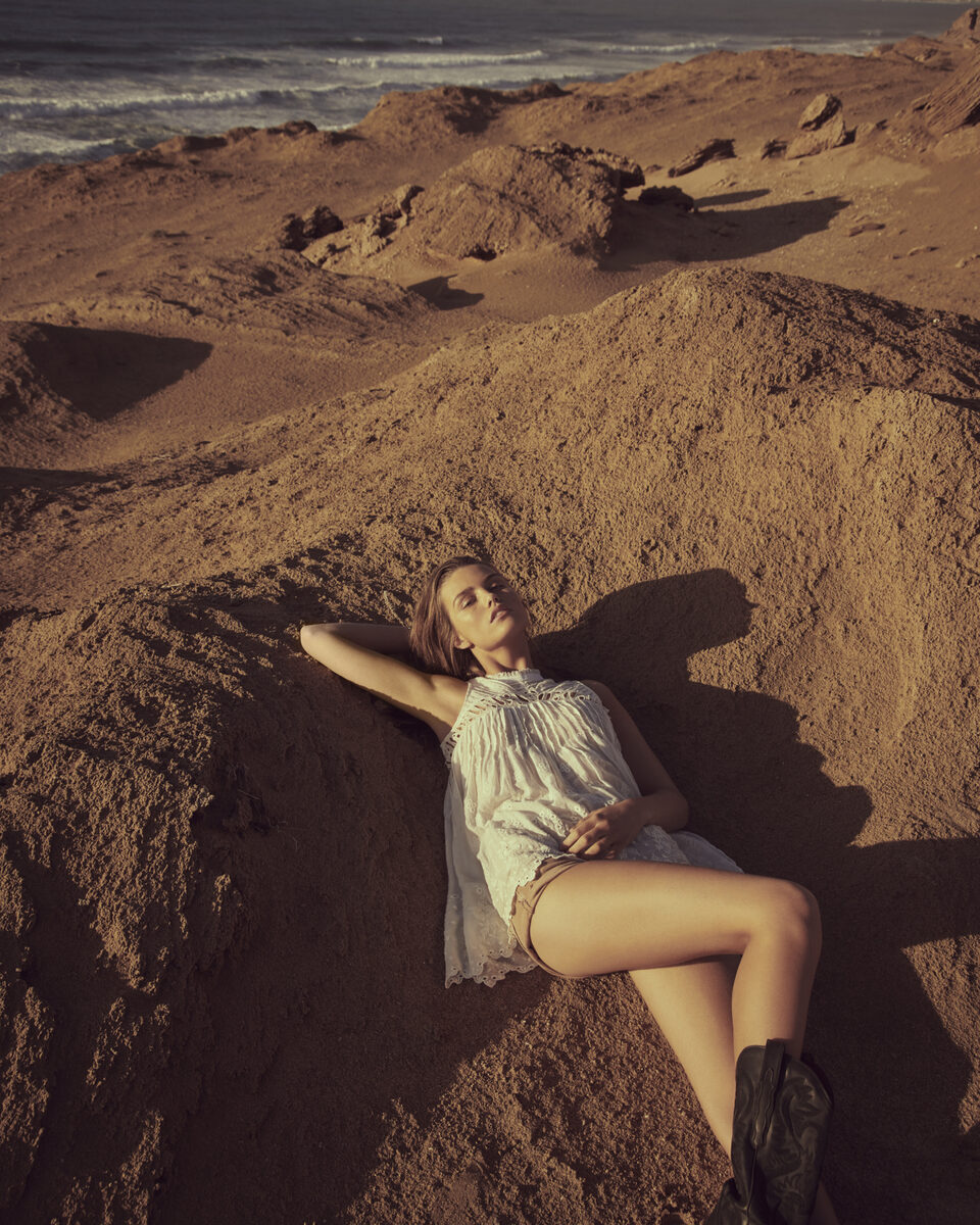 Enchanting supermodel Luna Bijl in safari-chic for the FREE PEOPLE Spring 2020 campaign - photographed in Morocco by <b>ANDREAS ORTNER</b>