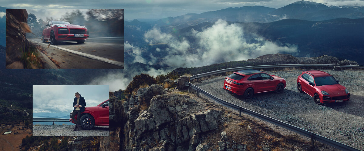 A hot pursuit of a very special kind – ANKE LUCKMANN photographs the PORSCHE CAYENNE GTS Range against a rugged backdrop with a good head for heights