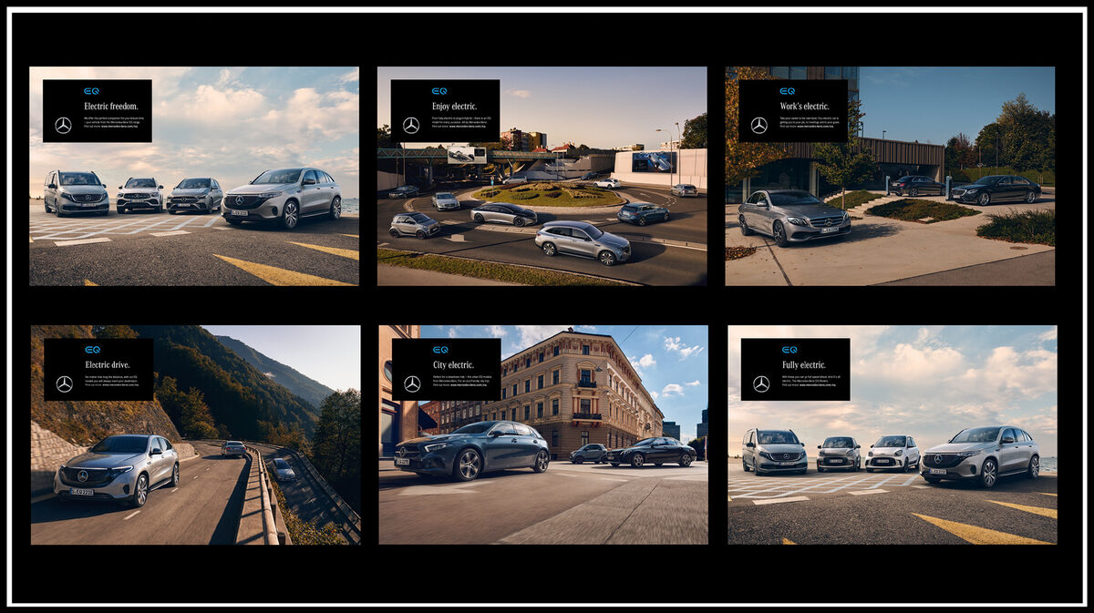 Electric freedom - <b>ROBERT WESTRICH</b> photographs the impressive EQ RANGE from MERCEDES-BENZ on commission for fischerAppelt on the streets of Slovenia