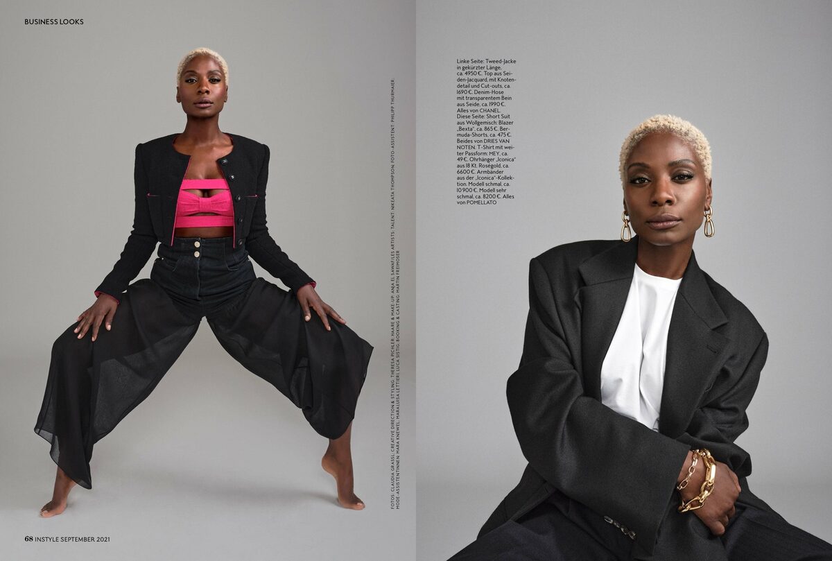Dancer, choreographer and actress Nikeata Thompson is in ‘Best Form’, appearing in INSTYLE Germany – photographed by Claudia Grassl with beauty support by hair & make-up artist Anja EL SAWAF c/o LES ARTISTS by Josef Stockinger