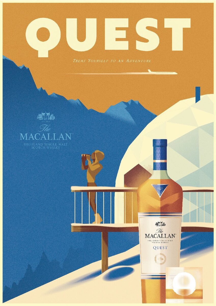 MACALLAN Whisky Quest Collection – Mads BERG c/o AGENT MOLLY & CO illustrates campaign and posters with vintage travel nostalgia