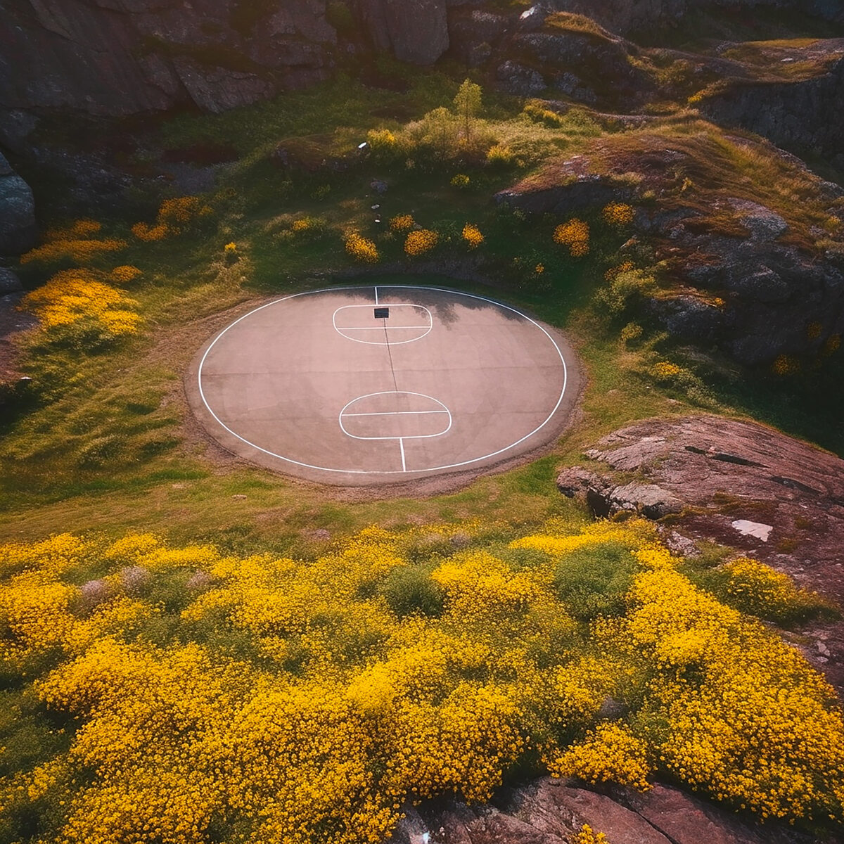 ‘Hidden Sports Grounds’ - photo-realistic landscapes in AI by Bernd OPITZ c/o NEUBAUERSCHWARZ