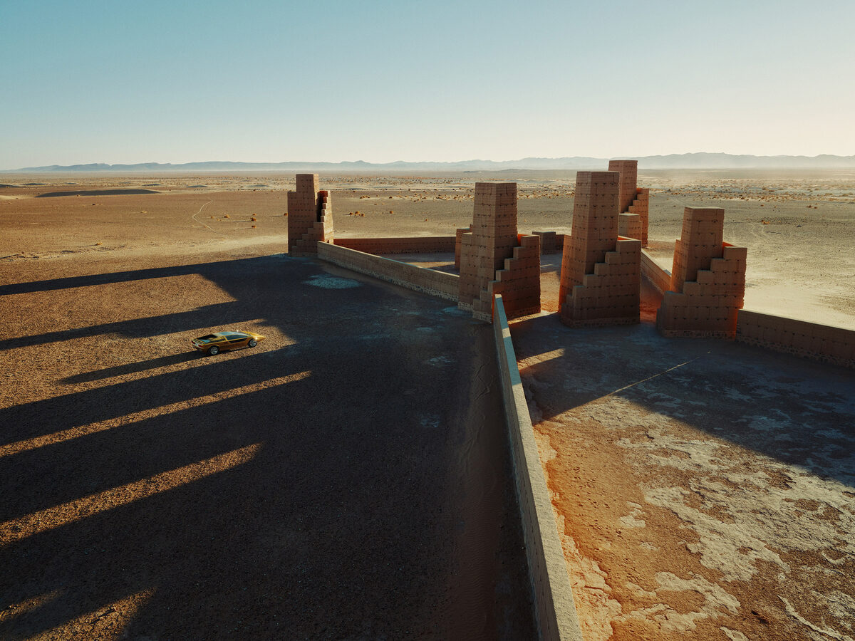 A Maserati in front of the gigantic <b>desert land art installations of Hannsjörg Voth </b>- a project by photographer Nick Meek and <b>RECOM </b>on GoSee NEWS