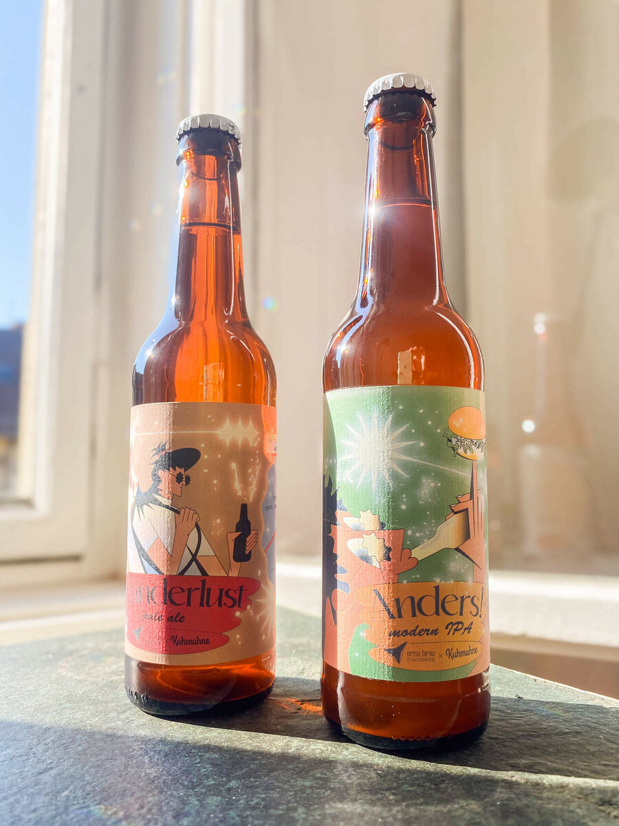 <b>Tobi FRANK c/o WILDFOX RUNNING</b> illustrates labels for <b>ORCA BRAU anders! IPA</b>