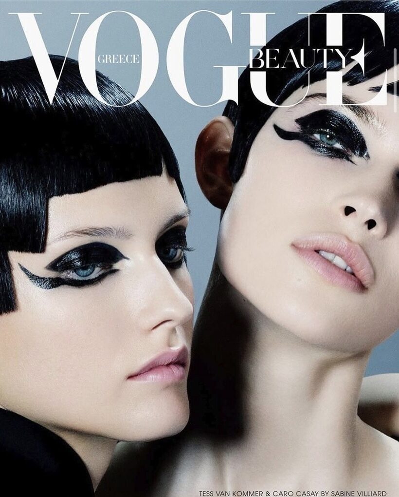 Dark Glam Beauty Season : Sabine Villiard photographs Tess van Kommer and Caro Casay for the <b>VOGUE Greece</b> Beauty cover series - Styling <b>Elena PSALTI c/o SHOTVIEW ARTISTS MANAGEMENT</b>