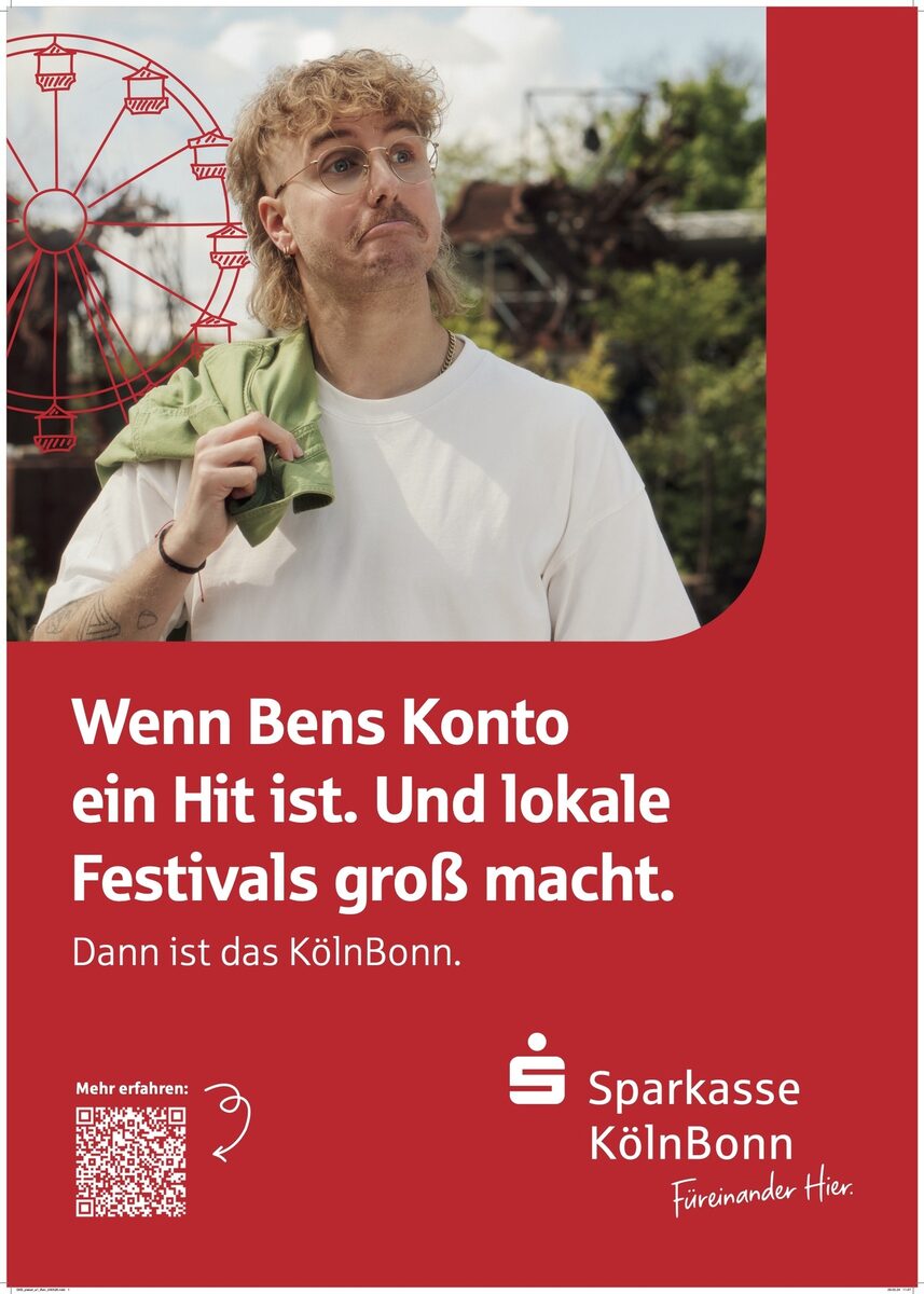 'Wenn Bens Konto ein Hit ist...' - BRÜDERCHEN & SCHWESTERCHEN besetzen Male Model Robin für das Kampagnenmotiv der SPARKASSE KÖLN BONN