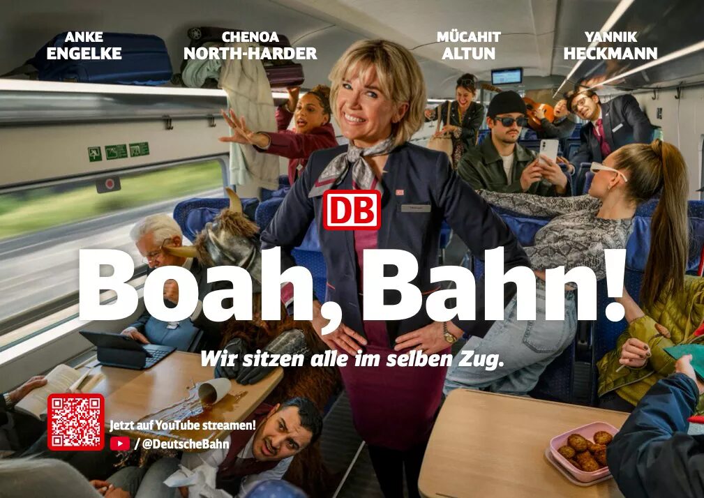 "Boah, Bahn" - <b>Tobias Schult c/o Emeis Deubel </b>photographed the key visual featuring <b>Anke Engelke</b> for the fictional web series by Deutsche Bahn