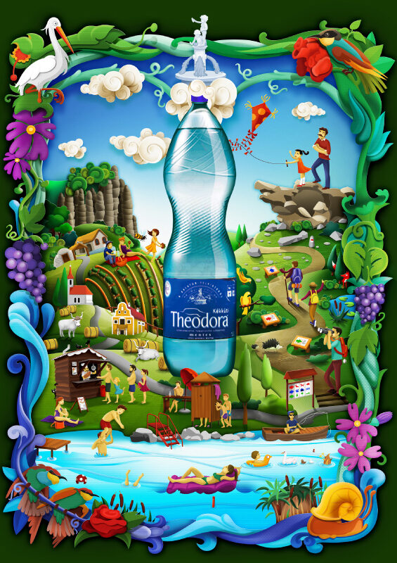 <b>Egger Grey</b> : THEODARA mineral water, architectural illustrated book covers, ULTIMAT Vodka, CORNETTO and a cool selection of illustrated, explosive and colourful drinks
