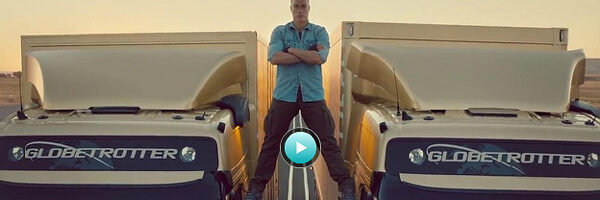 Old school action hero <b>Jean-Claude van Damme </b>shows off his unbroken physical strength for VOLVO Dynamic Steering