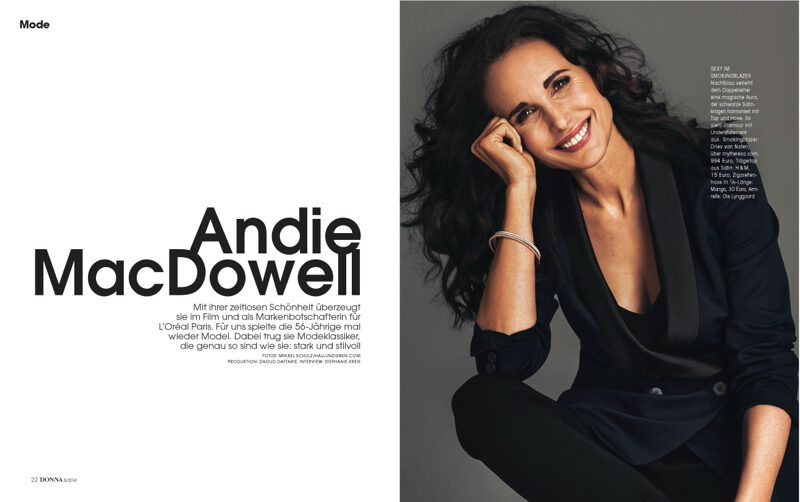 Andie MacDowell presents fashion classics in the DONNA interview - with hair & make-up support from Gabriela SPECKBAUER
