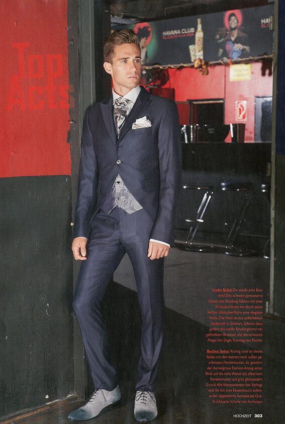 The most important fashion day in the life of a man. Max LÖW presents the groom 'Top Acts' in HOCHZEIT magazine