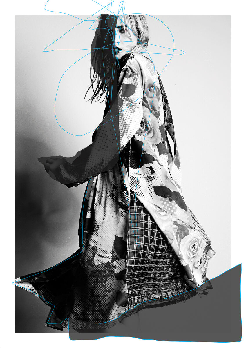Diana DIEDERICH and illustrator IZAIZA produce the 'Technicolor Dreams' spread with model Valerie Charlotte for OE MAGAZINE