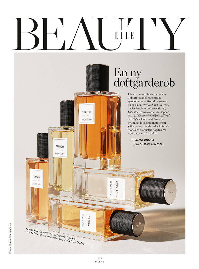 New fragrances in ELLE Sweden's beauty department, staged by photographer Gustav ALMESTAL & Beauty Editor Emma UNCKEL, both artists c/o LUNDLUND; we have the motif on GoSee