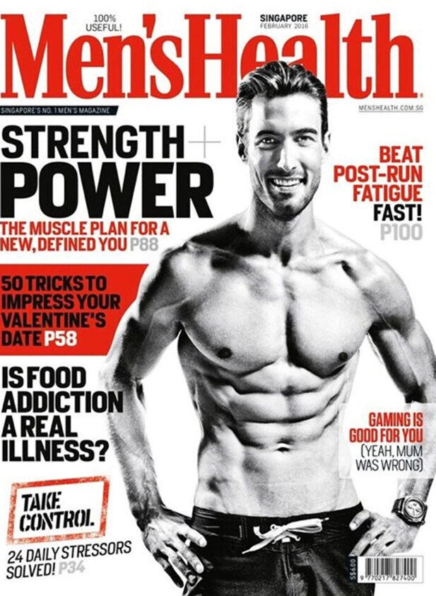 LOUISA male model <b>GREGORY</b> is the cover star of MEN'S HEALTH Singapore in February 2016