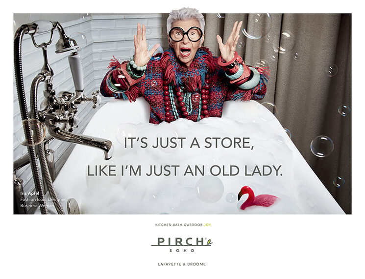 ‘It’s just a store – like I am just an old lady‘. GoSee (finally!) in the bathroom with fashion icon IRIS APFEL - the campaign shoot for PIRCH by <b>Liz VON HOENE</b> c/o SEVERIN WENDELER