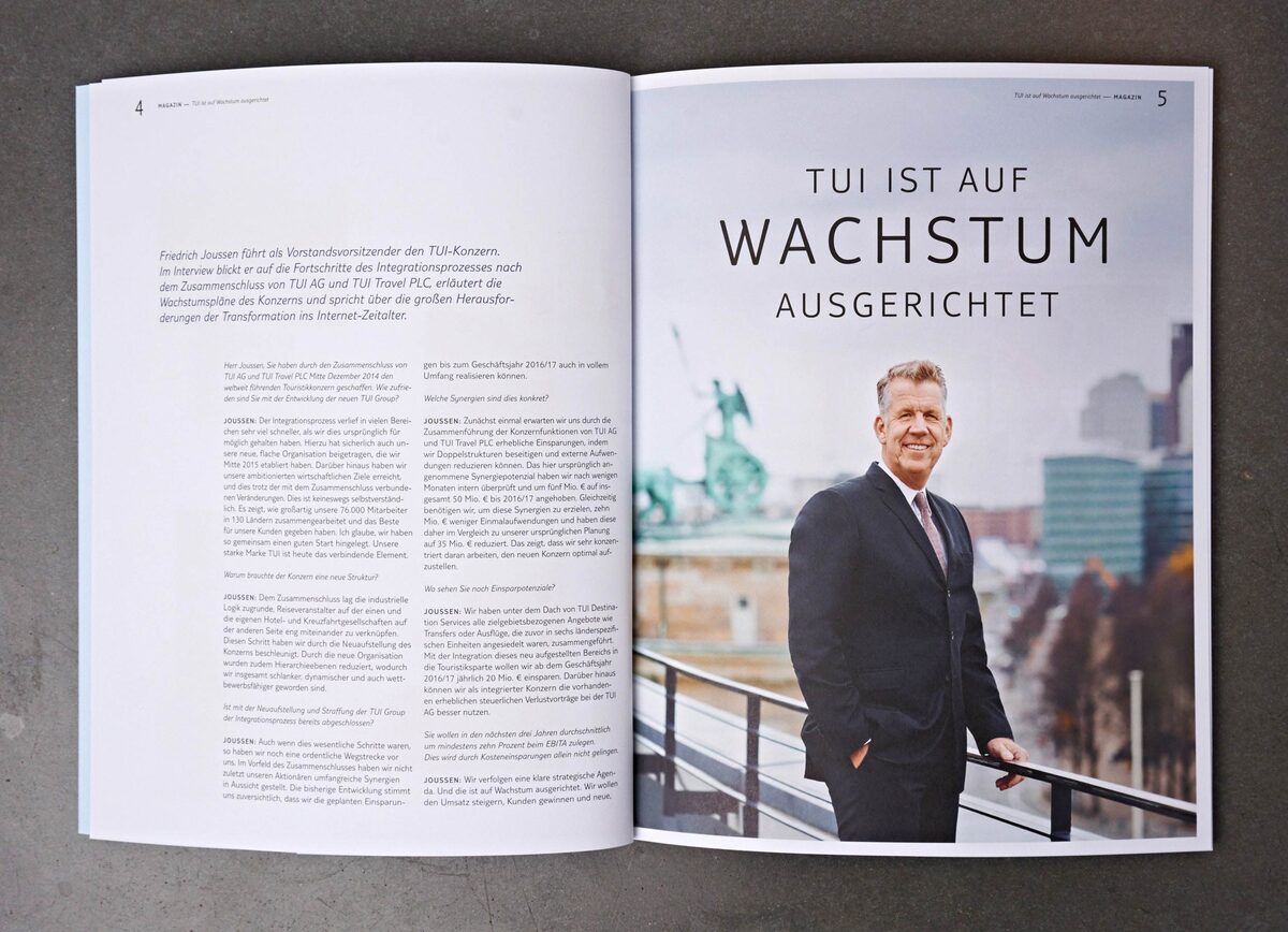 'TUI has its sights set on growth' - The portrait of Fritz Joussen, TUI Chairman, made in Berlin by Rüdiger NEHMZOW for the TUI Annual Report 2015