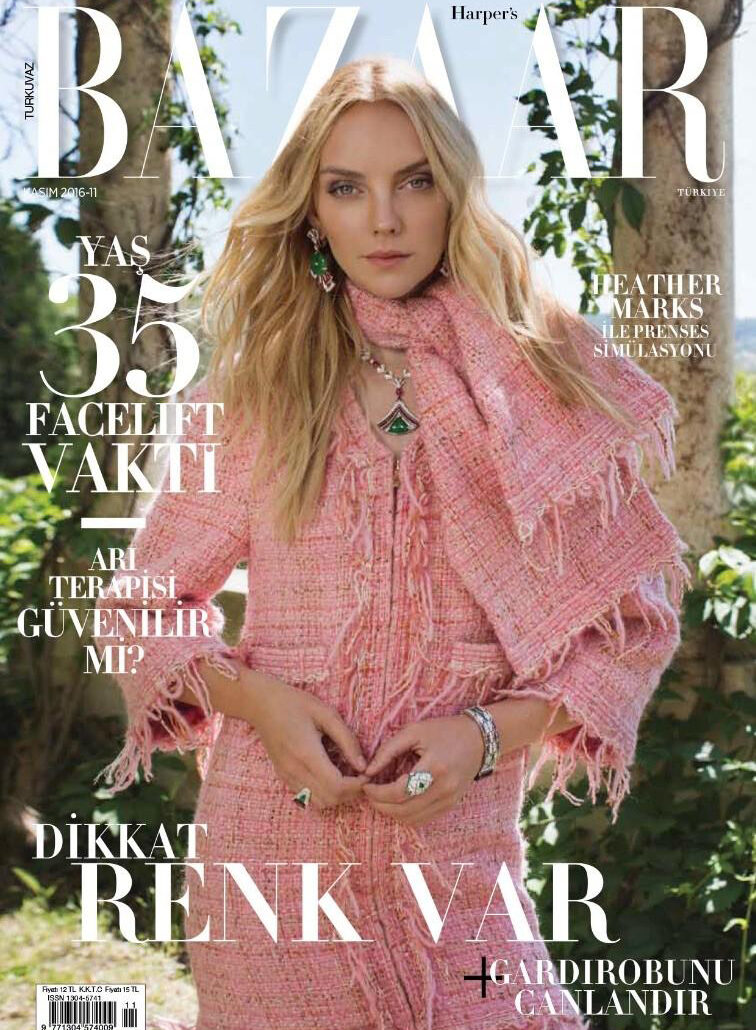 Chanel trifft auf Bulgari trifft auf die wunderschöne Kanadierin <b>Heather MARKS</b> c/o LOUISA MODELS auf dem Cover der November-Ausgabe 2016 der HARPER'S BAZAAR Türkei, hinter der Kamera Fotograf Mehmet Erzincan und Styling Mert Aslan